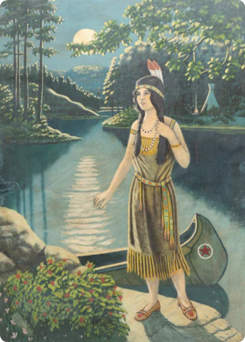 Moonlit scene with woman and canoe